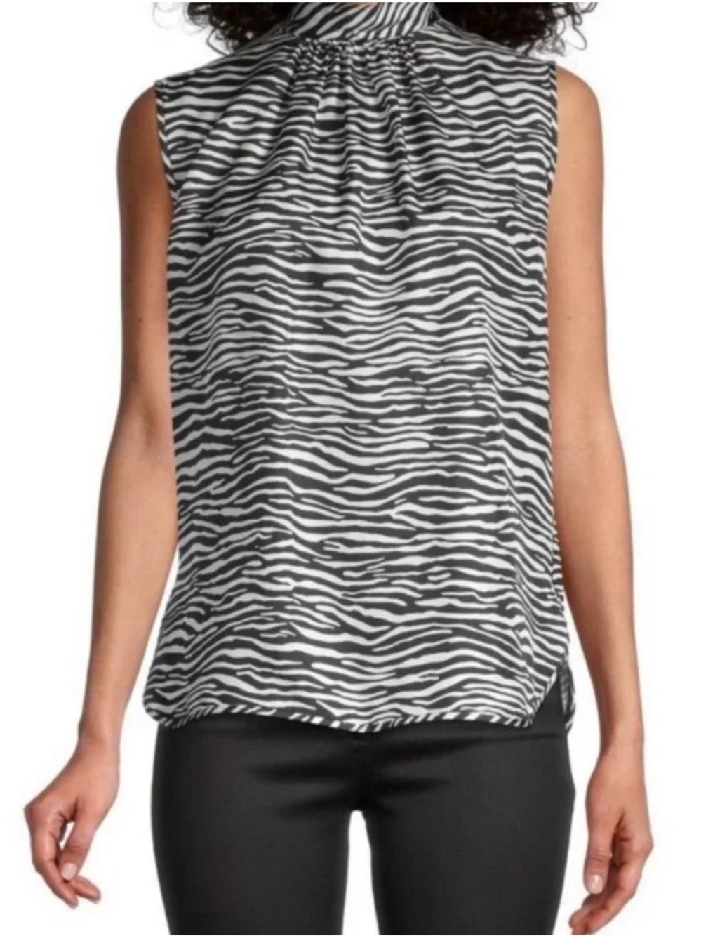 MaxMara Silk Black and White Zebra Print Mock Neck Camisole